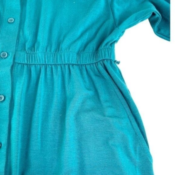 NWT Garnet Hill Teal Button Front Midi Jersey Dress - Picture 6 of 8
